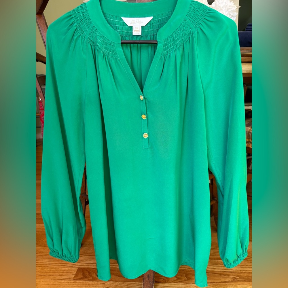 Lilly Pulitzer Silk Elsa Green Blouse